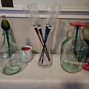 Six Artland Handblown Glass Champagne Flutes and Vase